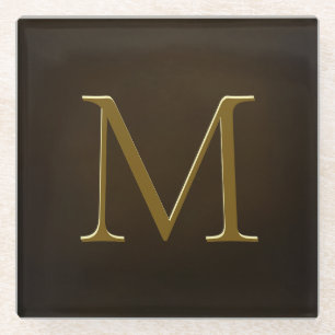 Antique Gold Embossed Monogram Personalized Square Glass Coaster