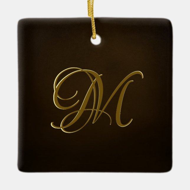 Antique Gold Embossed Monogram Personalized Text Ceramic Ornament (Front)