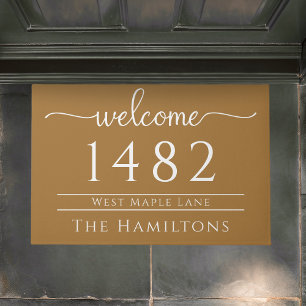 Antique gold family name personalized address  doormat