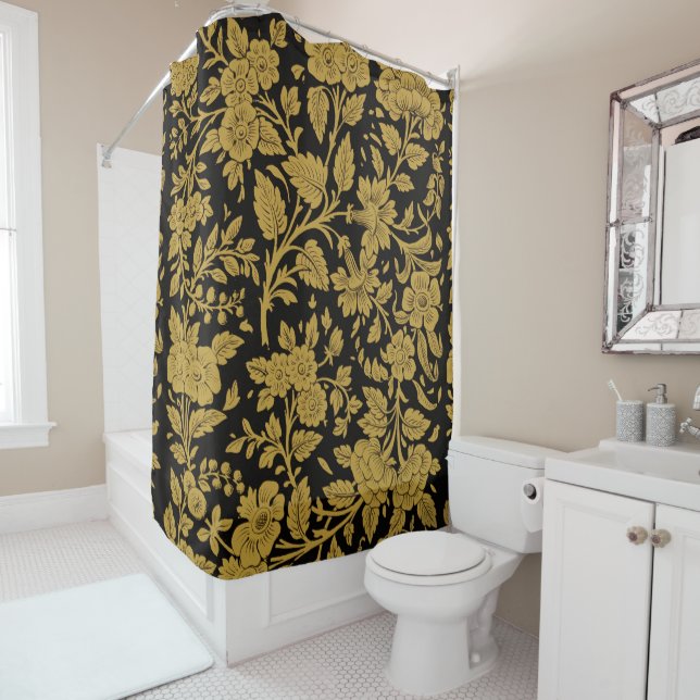 Antique Gold Floral Indian Lac-work Black Pattern (In Situ)