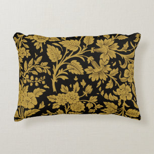 Antique Gold Floral Indian Lac-work Black Pattern Accent Pillow