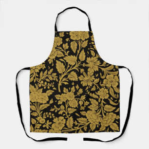 Antique Gold Floral Indian Lac-work Black Pattern Apron