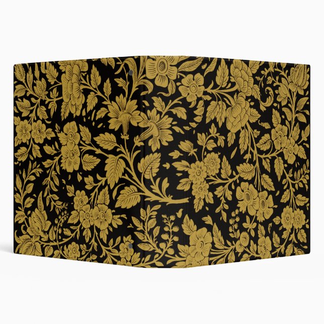 Antique Gold Floral Indian Lac-work Black Pattern Binder (Background)