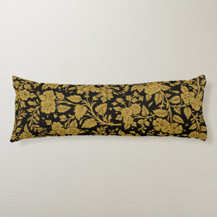 Antique Gold Floral Indian Lac-work Black Pattern Body Pillow