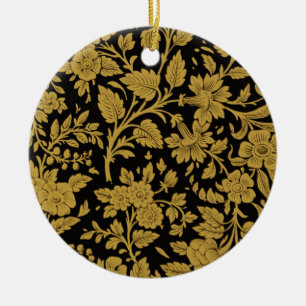 Antique Gold Floral Indian Lac-work Black Pattern Ceramic Ornament