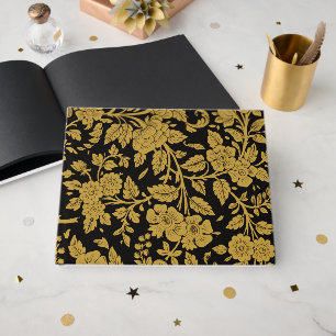 Antique Gold Floral Indian Lac-work Black Pattern Guest Book