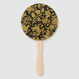 Antique Gold Floral Indian Lac-work Black Pattern Hand Fan