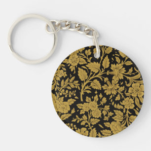 Antique Gold Floral Indian Lac-work Black Pattern Keychain