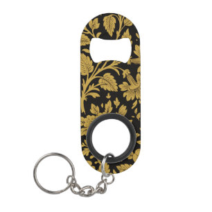 Antique Gold Floral Indian Lac-work Black Pattern Keychain Bottle Opener