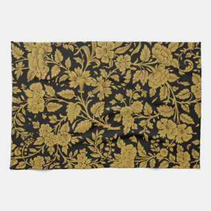 Antique Gold Floral Indian Lac-work Black Pattern Kitchen Towel
