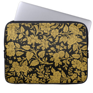 Antique Gold Floral Indian Lac-work Black Pattern Laptop Sleeve
