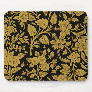 Antique Gold Floral Indian Lac-work Black Pattern Mouse Pad