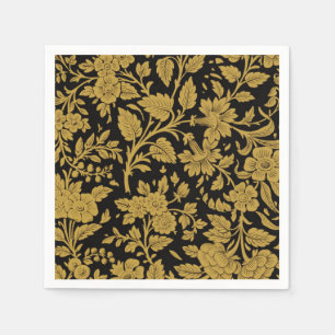 Antique Gold Floral Indian Lac-work Black Pattern Napkin