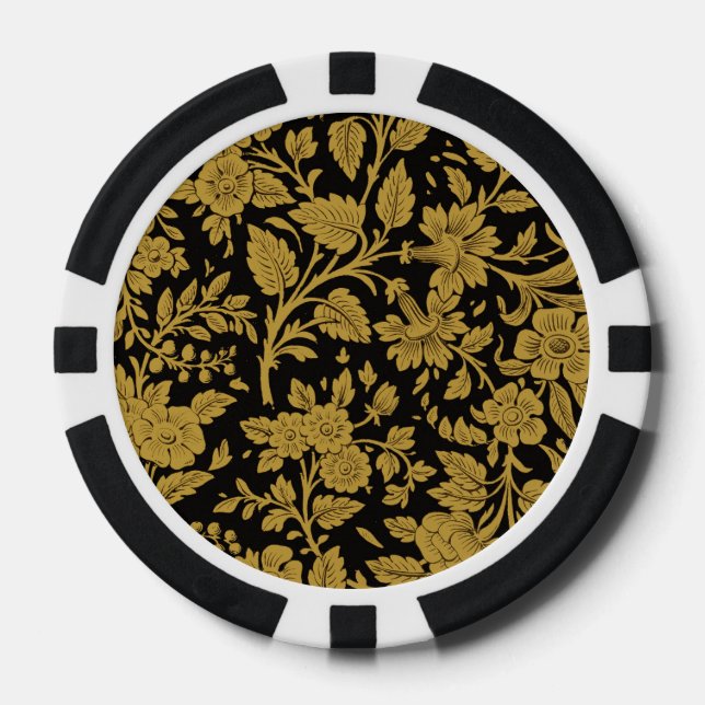 Antique Gold Floral Indian Lac-work Black Pattern Poker Chips (Front)