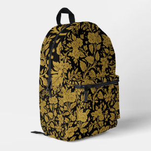Antique Gold Floral Indian Lac-work Black Pattern Printed Backpack
