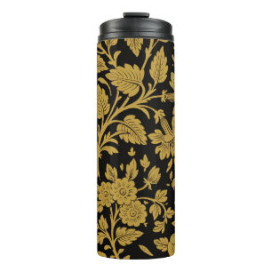 Antique Gold Floral Indian Lac-work Black Pattern Thermal Tumbler