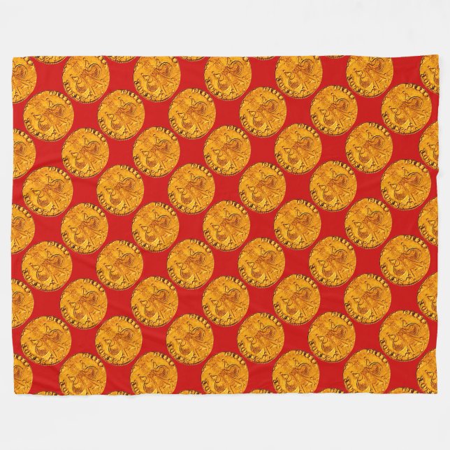 ANTIQUE GOLD FLORENTINE FORINT ROYAL RED FLEECE BLANKET (Front (Horizontal))