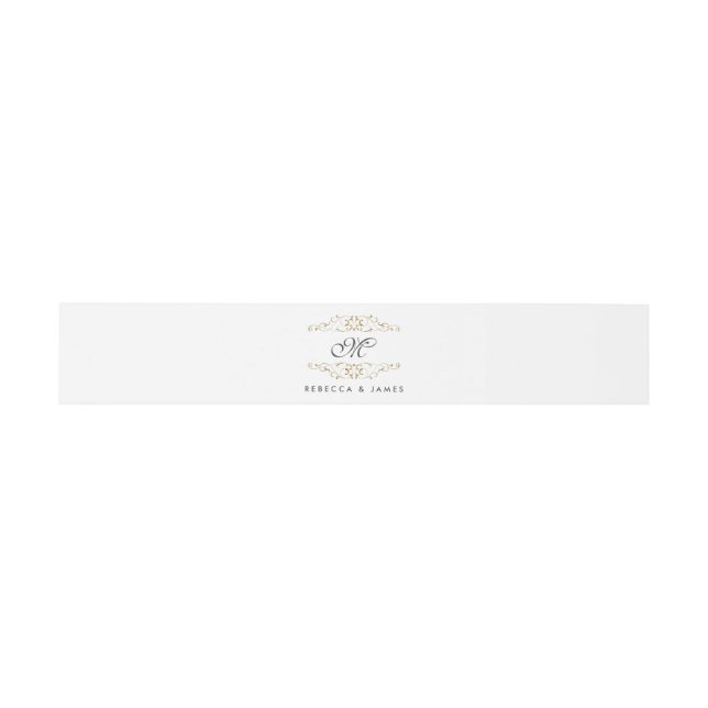 Antique Gold Flourish Monogram Belly Band Invitation Belly Band (Flat)