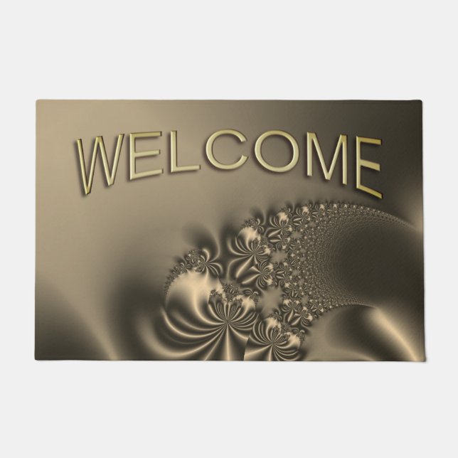 Antique Gold Flowing Fractal Welcome Doormat (Front)