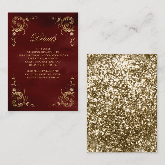 Antique Gold Frame Burgundy Red Details Enclosure Card (Front/Back)