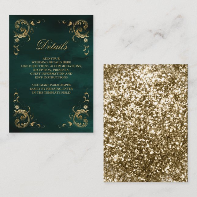 Antique Gold Frame Emerald Green Details Enclosure Card (Front/Back)