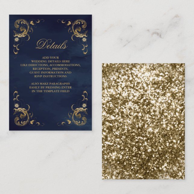 Antique Gold Frame Navy Blue Details Enclosure Card (Front/Back)