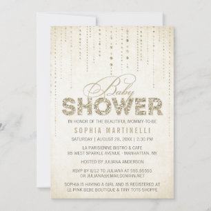 Antique Gold Glitter Baby Shower Invitation