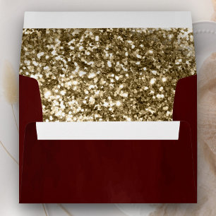Antique Gold Glitter Burgundy Red Envelope