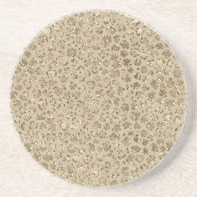Antique Gold Glitter Cream Leopard Print    Coaster (Front)