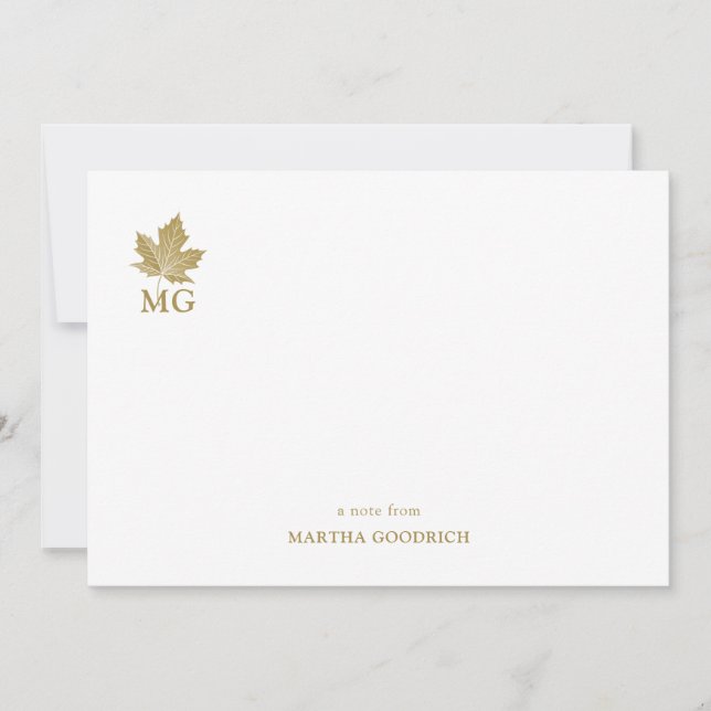 Antique Gold Maple Leaf Personalized Monogram Card (Front)