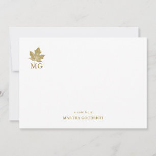 Antique Gold Maple Leaf Personalized Monogram Card