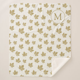 Antique Gold Maple Leaves Pattern with Monogram. Sherpa Blanket