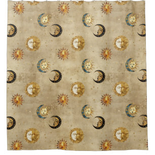 Antique Gold Moon Stars Cosmic Celestial Pattern