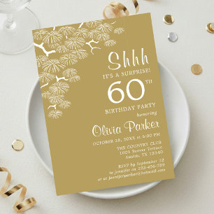 Antique Gold Pine Branch Surprise 60th Birthday Invitation