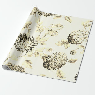 Antique Gold Vintage Botanical Floral Toile Wrapping Paper