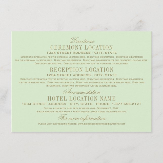 Antique Gold Vintage Wedding Pistachio Green Enclosure Card (Front)