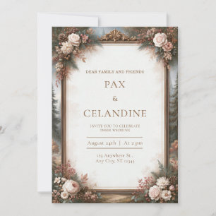 Antique Gold Woodland Rose Wedding Invitation