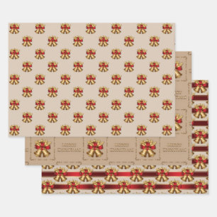 Antique Golden Bells Christmas Wrapping Paper Sheet