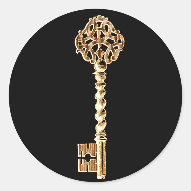 Antique Golden Gold Steampunk Skeleton Key Classic Round Sticker (Front)