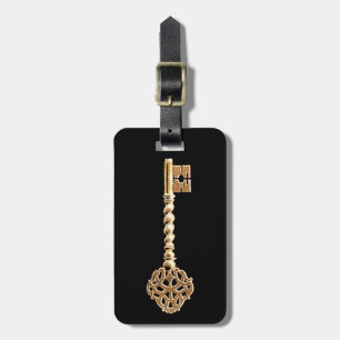 Antique Golden Gold Steampunk Skeleton Key Luggage Tag