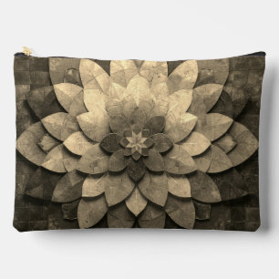 Antique Golden Mandala Art Textured Flower Accessory Pouch