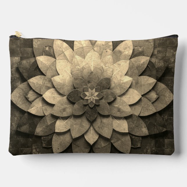 Antique Golden Mandala Art Textured Flower Accessory Pouch (Front)