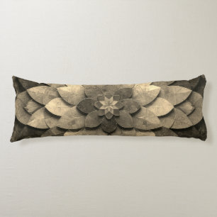Antique Golden Mandala Art Textured Flower Body Pillow