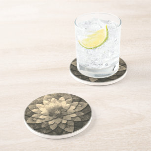 Antique Golden Mandala Art Textured Flower Coaster