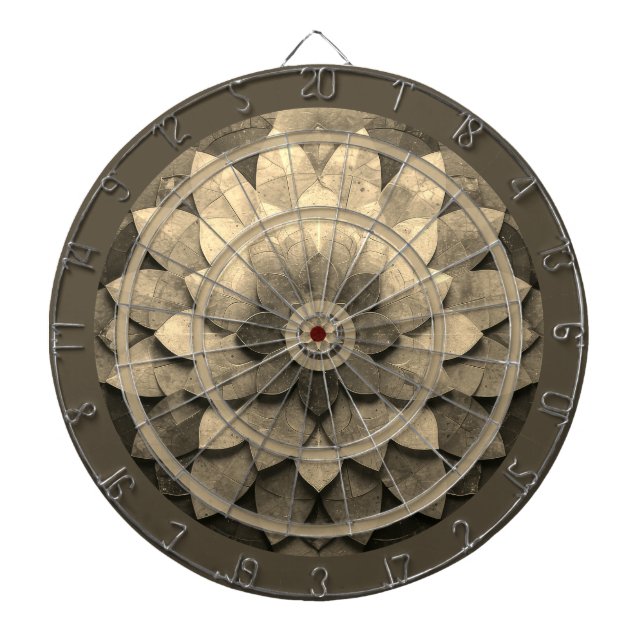 Antique Golden Mandala Art Textured Flower Dartboard (Front)