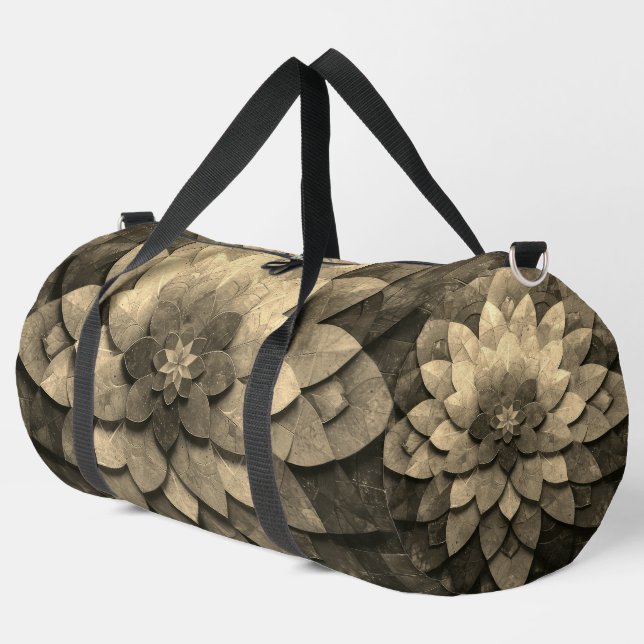 Antique Golden Mandala Art Textured Flower Duffle Bag (Left Corner)