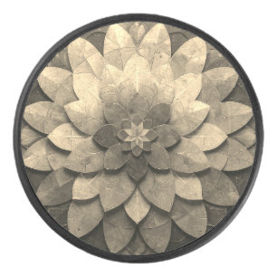 Antique Golden Mandala Art Textured Flower Hockey Puck