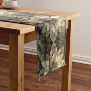 Antique Golden Mandala Art Textured Flower Long Table Runner