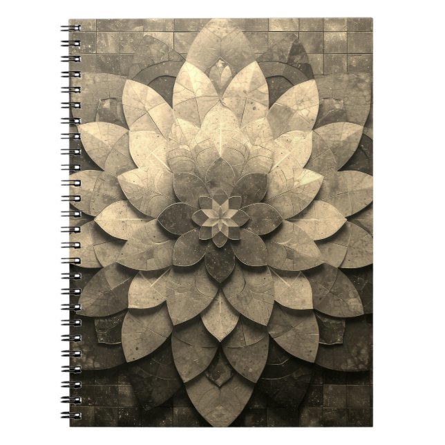 Antique Golden Mandala Art Textured Flower Notebook (Front)