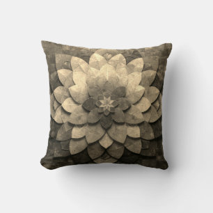 Antique Golden Mandala Art Textured Flower Throw Pillow